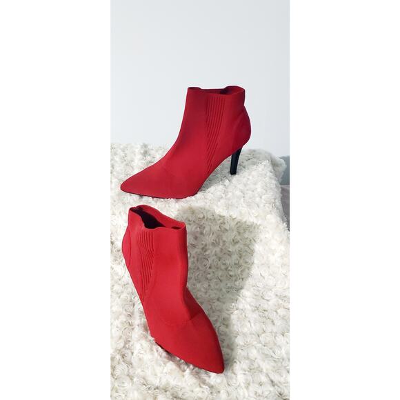 Mia Red High Heel Sock Boot Size 8.5 Holidays Office Minimalist Sexy Western - Picture 1 of 7